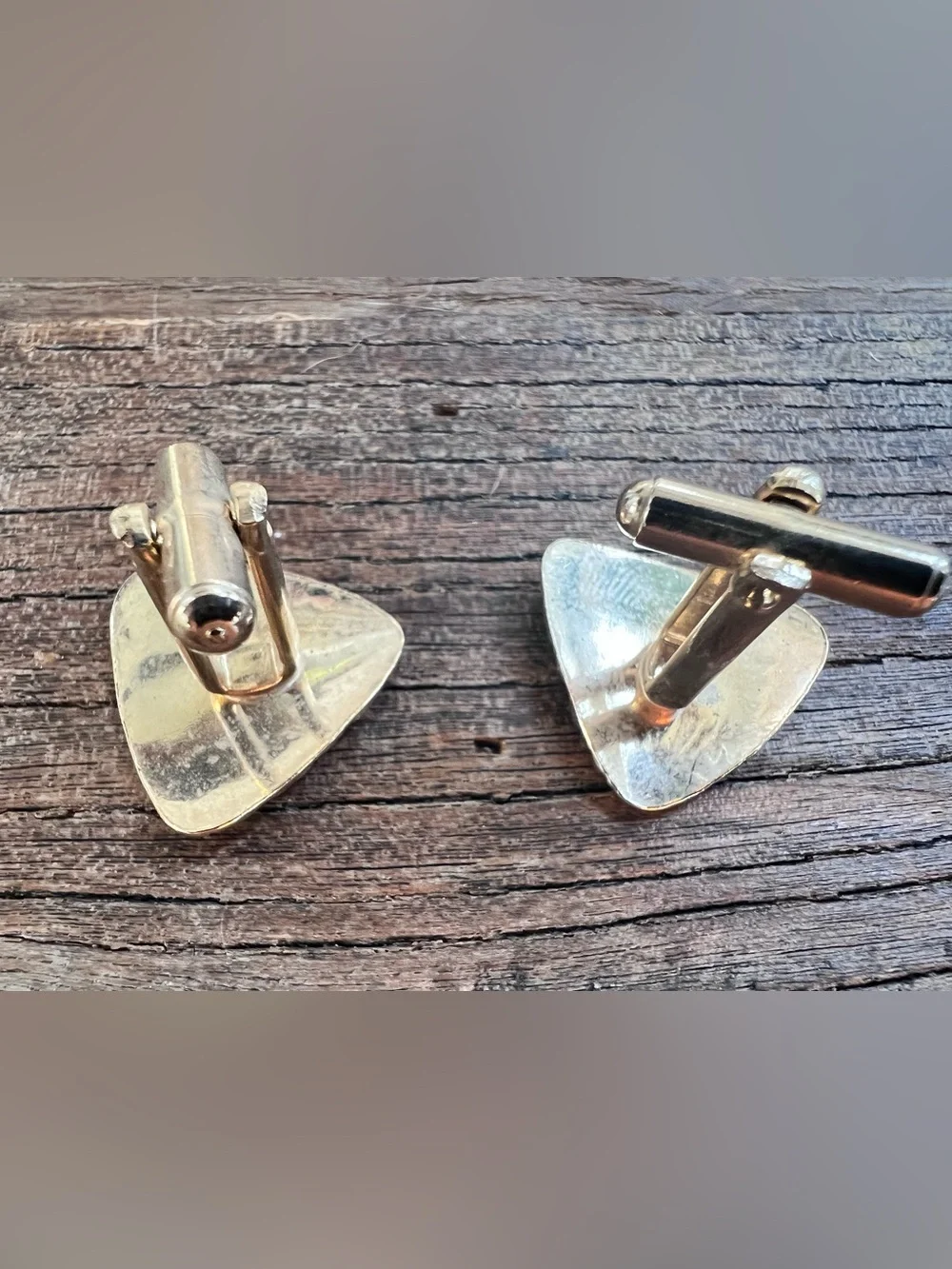 Gold Textured Triangle cuff links Vintage Art Deco